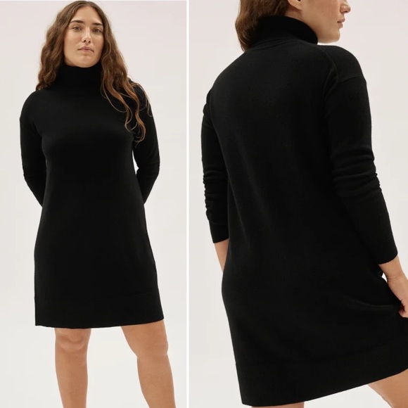EVERLANE The Cashmere Turtleneck Dress Black Long Sleeve Knee Length XS NEW